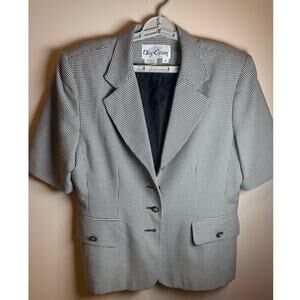 Oleg Cassini Women’s Houndstooth Blazer Size 14 Black White Short Sleeve